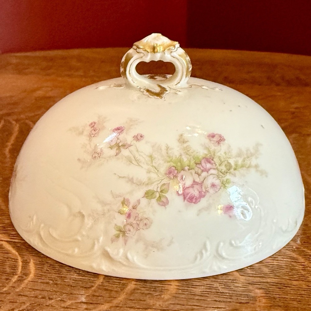 VTG Antique 1895 Haviland Limoges Pink Gold Floral 5 ½" Butter Dish Dome Lid